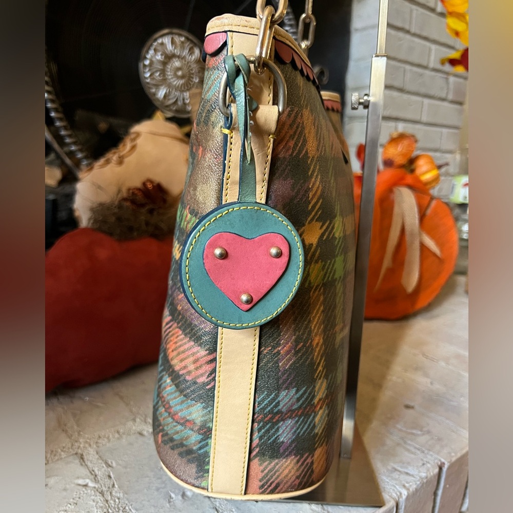 Dooney & Bourke Multicolor Rainbow Tartan Plaid Shoulder Bucket Bag - Picture 7 of 16